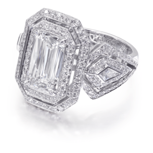 Vintage Inspired Emerald Cut Diamond Engagement Ring with Deco Design Setting