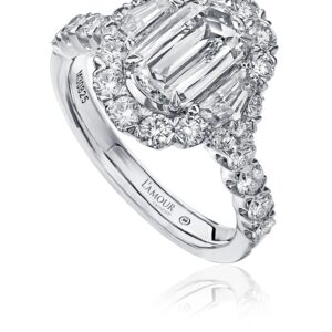 Unique Engagement Ring with Halo and Side Diamonds