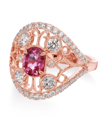 Christopher Designs Oval Pink Sapphire and Diamond Fashion Ring