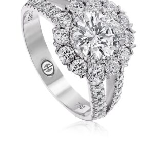 Halo Engagement Ring Setting with Pave Set Round Diamond Split Shank