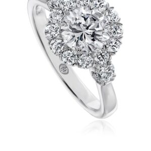 Halo Engagement Ring Setting with 2 Round Side Diamonds
