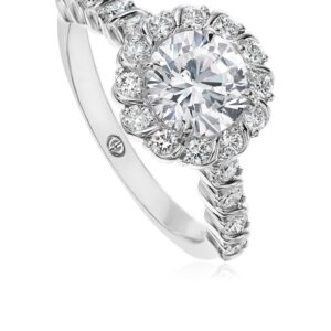 Classic Round Diamond Engagement Ring Setting with Halo and Diamond Band