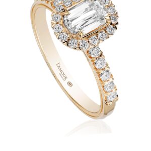 Yellow Gold Halo Engagement Ring with Classic Diamond Band