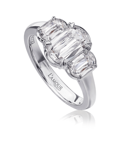 18K White Gold 3 Stone Wedding Ring Set